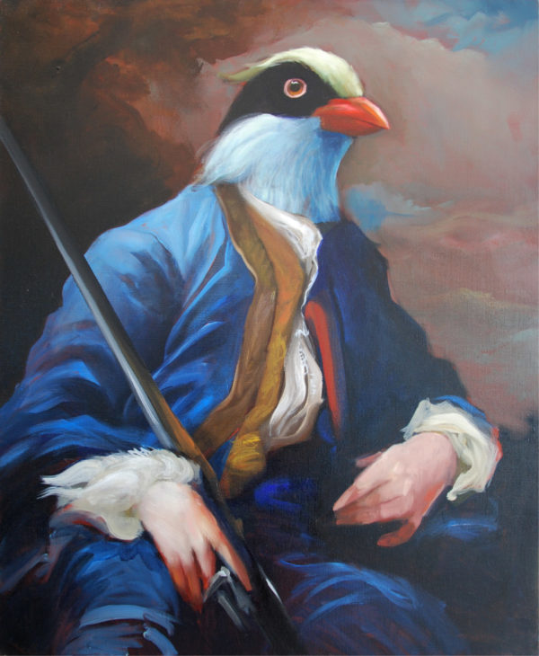 oiseau, peinture, huile, portrait