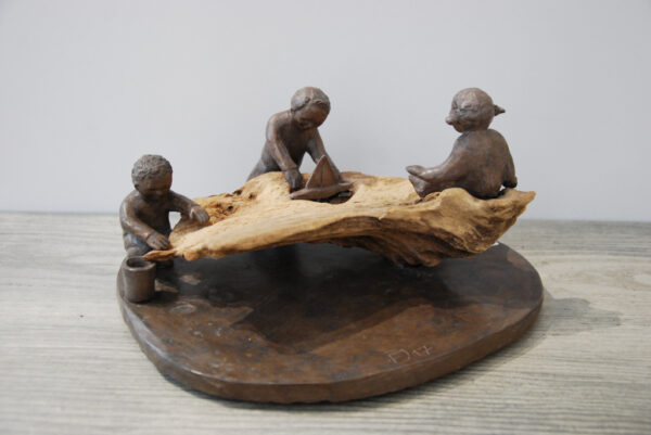 sculpture, enfant, bois flotté