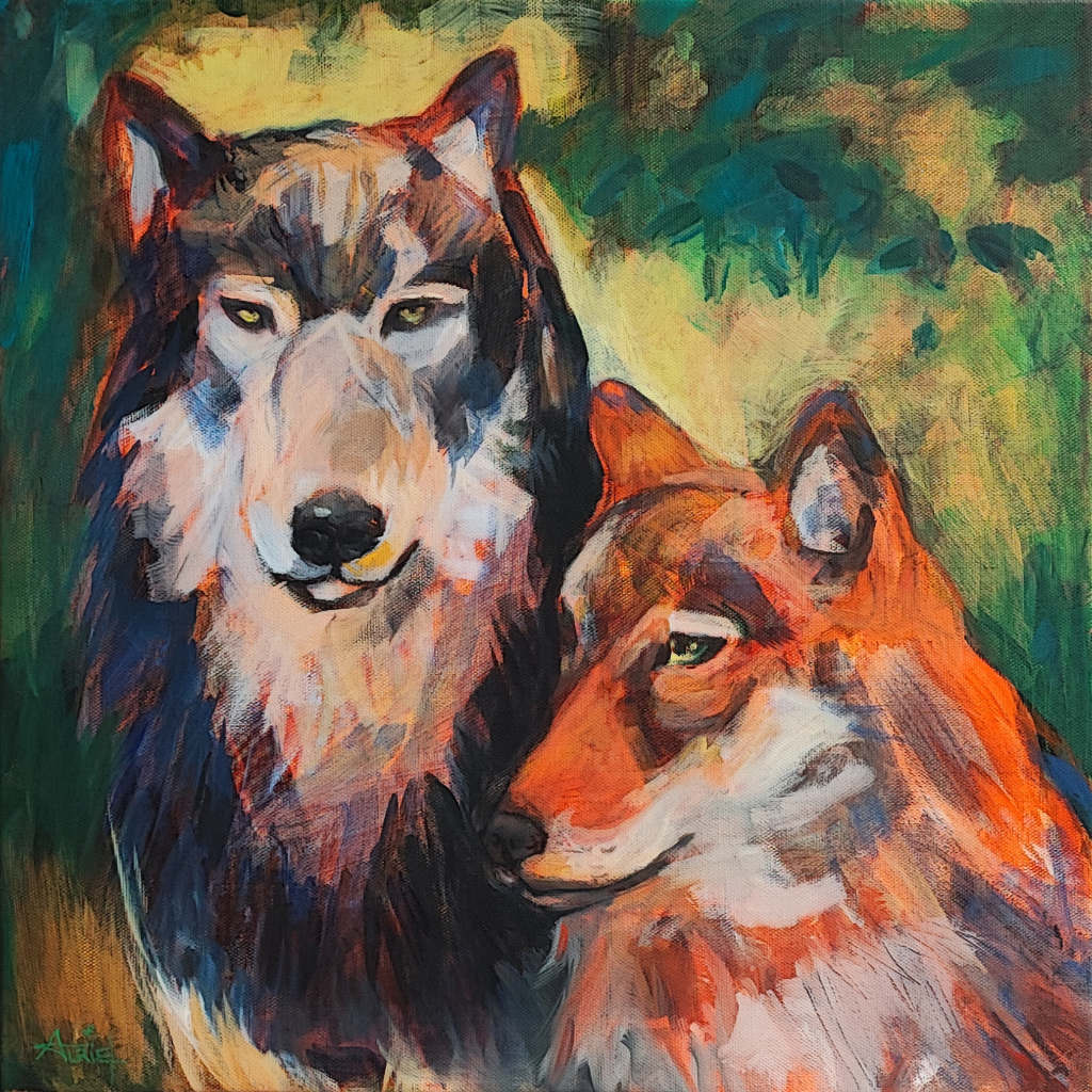 peinture, acrylique, loup