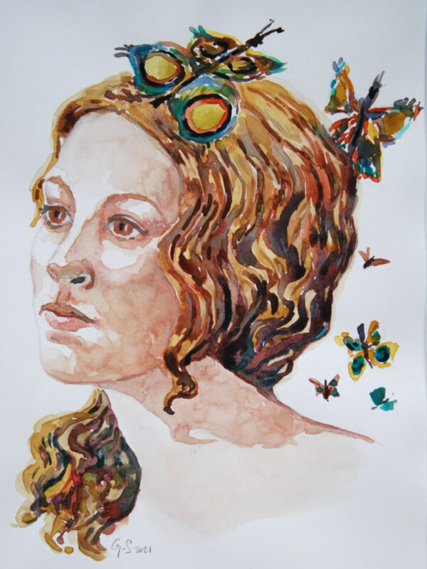portrait, aquarelle, femme