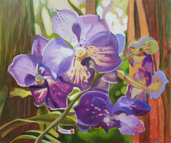 peinture, orchidée, huile