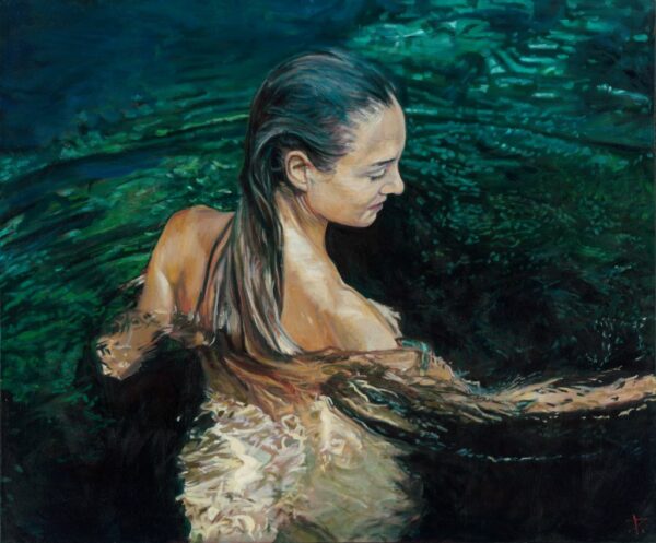 peinture représentant une femme se baignant nue