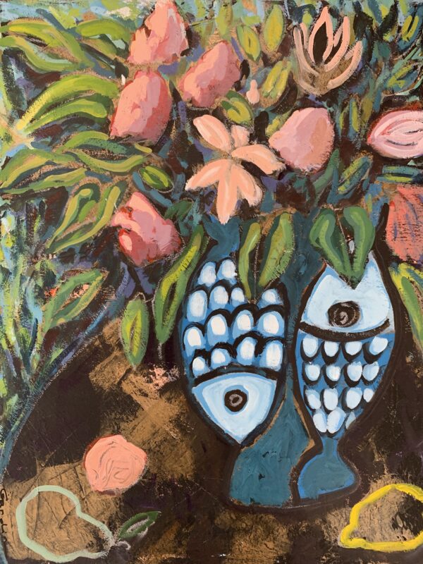 peinture, acrylique, fleurs