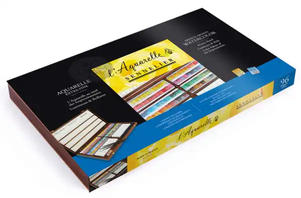 Coffret noyer Aquarelle extra-fine 96 demi-godets, 3 pinceaux, 2 palettes porcelaine, 1 chiffon, 1 mini savon – Image 3