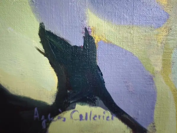 peinture, arbre, feuillage, signature