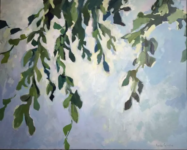 peinture, arbre, feuillage
