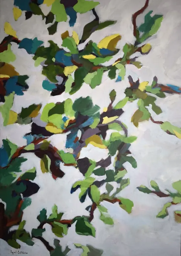 peinture, arbre, feuillage