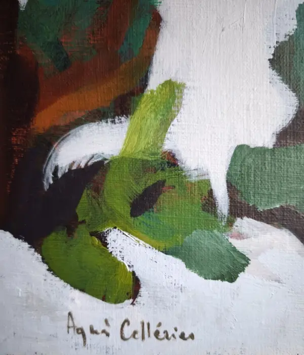 peinture, arbre, feuillage, singnature