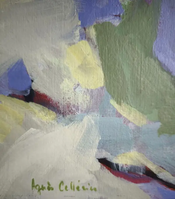 peinture, arbre, feuillage, signature