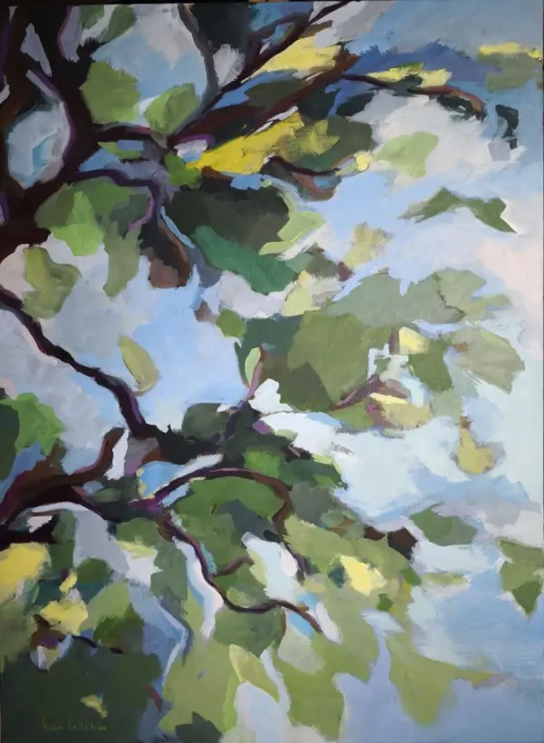 peinture, arbre, feuillage