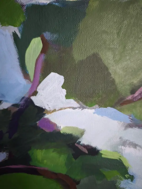 peinture, arbre, feuillage, détail