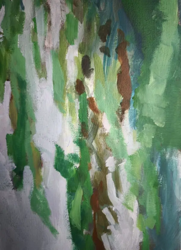 peinture, arbre, feuillage, saule pleureur
