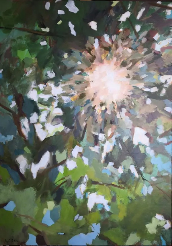 peinture, arbre, feuillage