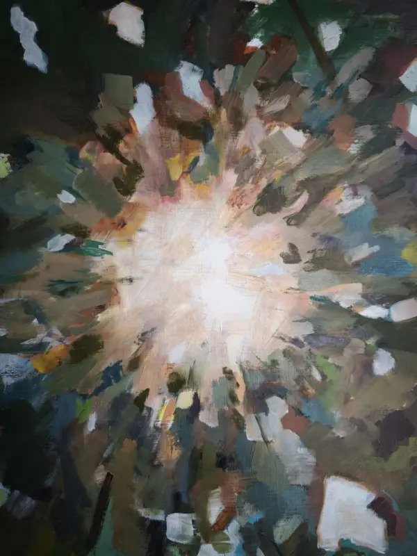 peinture, arbre, feuillage, lumière