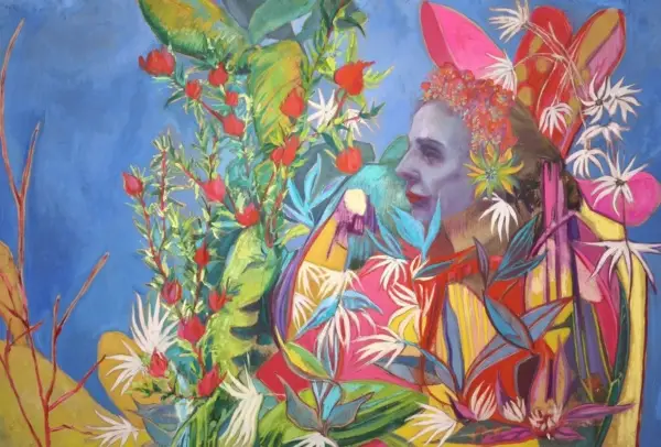 peinture, huile, fleurs, femme