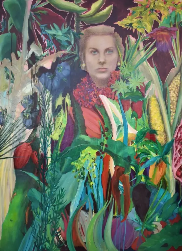 peinture, huile, visage, plantes