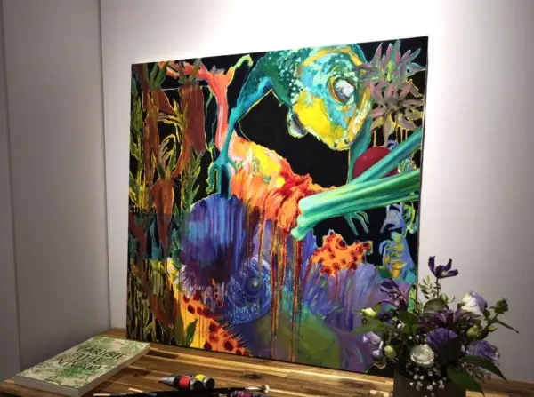 peinture, huile, grenouille